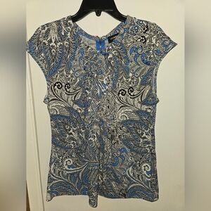 Liz Claiborne Blue Fitted Graphic Blouse